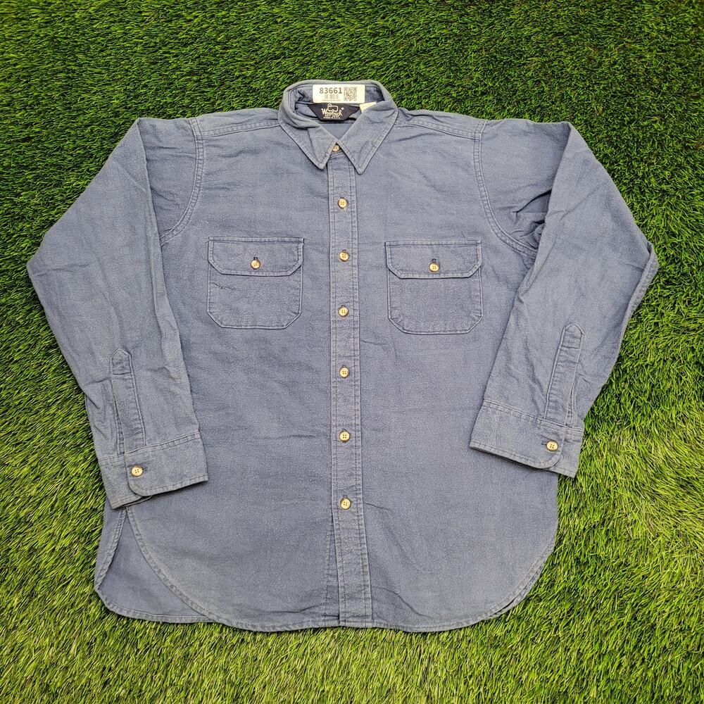 Vintage 80s Woolrich Flannel Button Shirt Womens Large 23x28 Blue Boyfriend